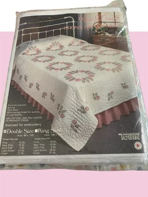 Edredón punto de cruz corona rosa Dbl 90 X 103 estampado 4 bordados Foto 1 de 2