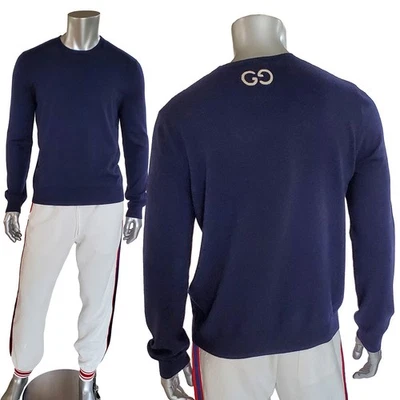 GUCCI SUÉTER PARA HOMBRES CACHEMIR AZUL con LOGOTIPO G BORDADO CUELLO REDONDO talla XL EXTRA GRANDE Foto 1 de 4