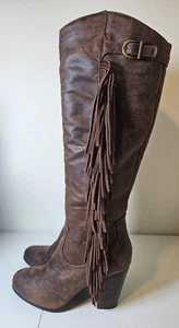 Carlos Santana Roslyn Boots Fringe Women's Size 9.5 Brown Leather - Picture 1 of 14