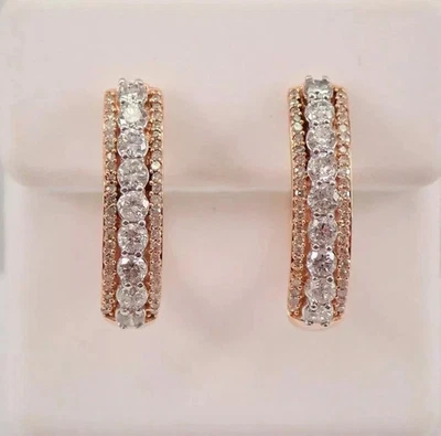 1.50Ct Created Diamond Huggie Hoop Women's Earrings In 14K Rose Gold Plated - Image 1 of 3