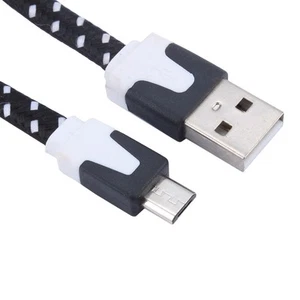 1m Fabric Braided Flat Micro USB 2.0 Data Charger Cable For FY - Zdjęcie 1 z 3