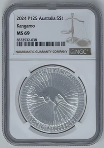 2024 P125 Australia S$1 Silver 1 Oz Dollar Kangaroo NGC MS69 - Picture 1 of 4