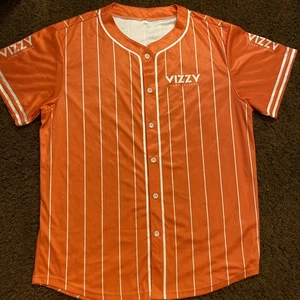 Vizzy Hard Seltzer Shirt Orange Baseball Jersey Men XL Promo MLB Striped Buttons - Picture 1 of 9