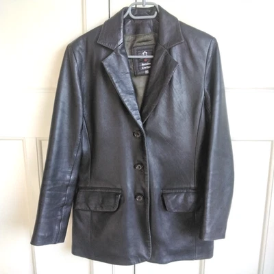 Mens Black Leather Jacket Medium Casual Button Closure - Image 1 of 4