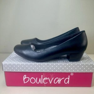 Boulevard Women's Loretta Heel Court Shoe Slip-0n Ultra Padded Insole Black UK 5 - Picture 1 of 10