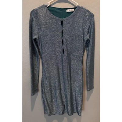 Vestido Hollister ceñido al cuerpo para mujer talla S verde/plateado brillante mini manga larga Foto 1 de 4