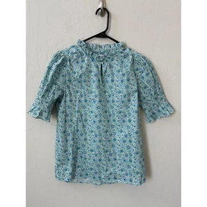 J. Crew Puff-sleeve Top in Liberty Amelie Floral Ruffle Neck Blue Green Sz XS - Picture 1 of 8