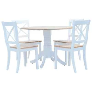 5-Piece Dining Chairs Round Table Set 4-Seater Farmhouse Wooden Wood Chair White - Picture 1 of 11