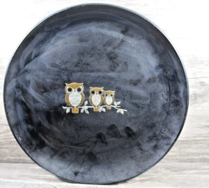 round Lacquerware Platter Japan 12" owls gold - Picture 1 of 5