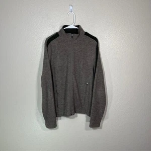 Ibex Jacket Mens Medium Merino Wool Full Zip Beige Green Logo - Picture 1 of 7