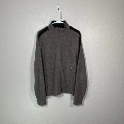 Ibex Jacket Mens Medium Merino Wool Full Zip Beige Green Logo - Image 1 of 4