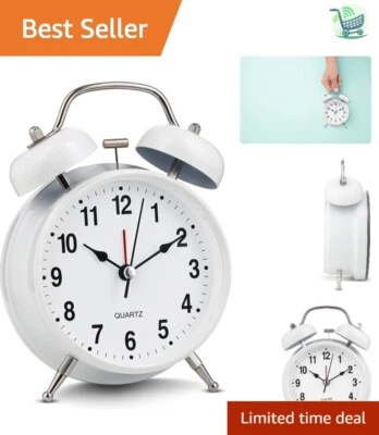 4-Inch Silent Quartz Twin Bell Alarm Clock - Vintage Decor for Heavy Sleepers - Image 1 of 4