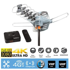 150 MILES OUTDOOR HD TV ANTENNA MOTORIZED AMPLIFIED HDTV HIGH GAIN 36dB UHF VHF - Picture 1 of 8