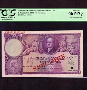 Scotland 5 Pounds 1947 P-S333s * PCGS Gem Unc 66 EPQ * Specimen * - Picture 1 of 2