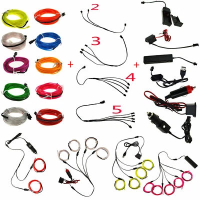 LED Glow Neon EL Wire Light String Strip Rope Tube Car Party Decor + Control - Image 1 of 4