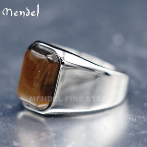 MENDEL Mens Stainless Steel Natural Tiger Eye Stone Ring For Men Size 7 8 9-15