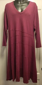 SOFT SURROUNDINGS Dress Ribbed Maxi Midi Red-Pink Full Knit Long Sleeve Flare 1X - Picture 1 of 3