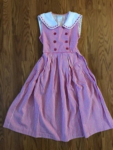 Vintage Bonnie Jean pink & white striped Double Breasted dress size 10 - Picture 1 of 5
