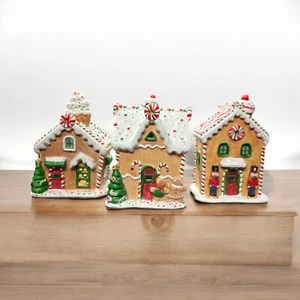 QVC 3 Gingerbread Candy Desserts Peppermint Christmas Houses Village Illuminated - Picture 1 of 7