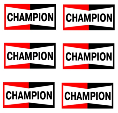 Champion Spark Plug NASCAR 6 black and red bowtie logos 1 sticker 3/4" Lx 3/8" H - Image 1 of 2