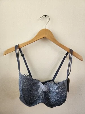 Sutiã B.Tempt'd by Wacoal Feminino Ciao Bella Renda Balconette Azul Cinza 36DDD Novo com etiquetas - Imagem 1 de 4