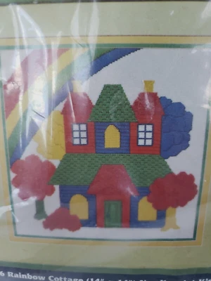 Vintage 1980s Creative Expressions Rainbow Cottage Colorful House Stitchery Kit - Image 1 of 4