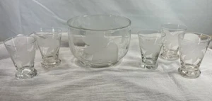 McBride Cameo Ice Bowl With 5 Bourbon/ Shot/Cordial Glasses - Picture 1 of 10