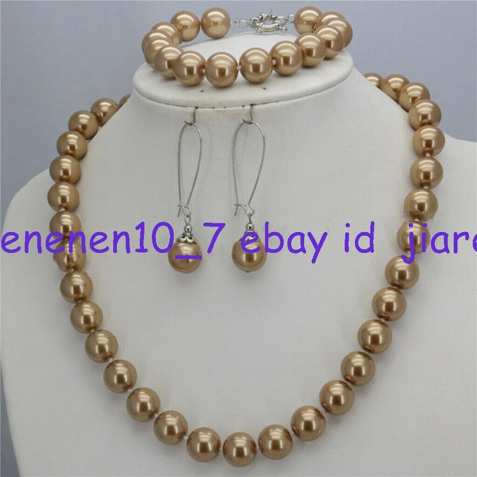 8/10mm South Sea Shell Pearl Round Beads Necklace Bracelet Earrings Set 18inch - Image 1 of 1