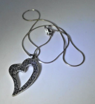 Vintage Flora Open Heart Necklace Sterling Silver 18" Or Paz Israel - Image 1 of 2