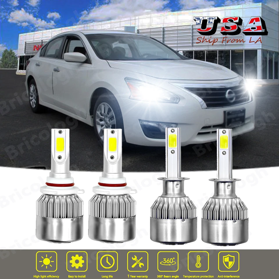 Kit combinado de 4x faros LED de haz alto bajo para Nissan Altima 2002-2006 6000K Foto 1 de 4