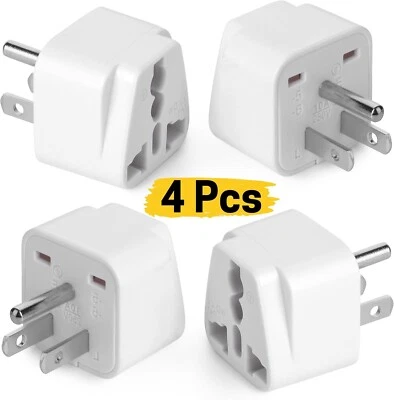 4Pcs Universal UK EU AU Italy India Europe to US Plug Travel Adapter Converter - Image 1 of 4