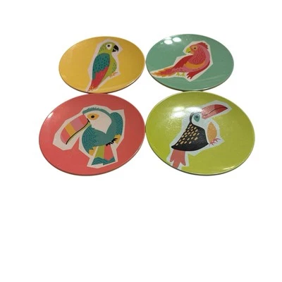 ISAAC MIZRAHI Tropical Bird Appetizer Salad Dessert Plate Set 4 Melamine 6" - Image 1 of 4