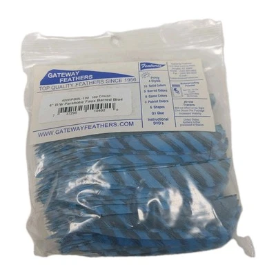 Paquete de 100 plumas Gateway 4" ala derecha: parabólico imitación barrada azul 400RPBBL-100 Foto 1 de 3