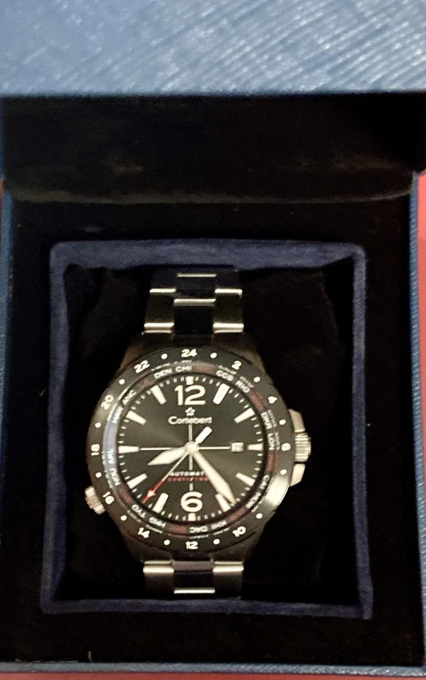 Novo Cortebert Elevation World Time relógio automático GMT data 45mm CB-3013-11 - Imagem 1 de 4