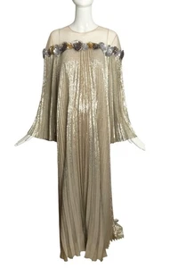 OSCAR DE LA RENTA- 2023 Embellished Metallic Plisse Gown, Size Large - Picture 1 of 6