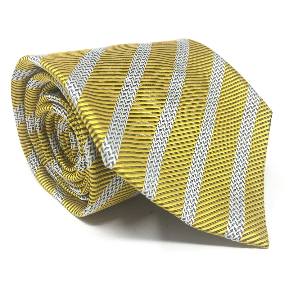 Corbata clásica Paul Fredrick dorada a rayas blancas 100 % seda italiana hecha a mano EE. UU. Foto 1 de 4