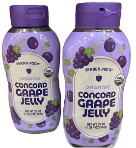2 Packs Trader Joe's Squeezable Organic Concord Grape Jelly 20oz ea BB 12/2026 - Picture 1 of 3