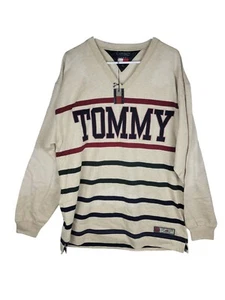 Anni '90 TOMMY HILFIGER manica lunga in rilievo beige oversize uomo XL difetti Nuovo con etichette - Foto 1 di 18