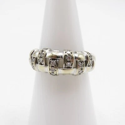 Anillo Tiffany & Co. 2002 Vannerie Oro Blanco 18K Diamante Tejido Cesta Talla 7.5 Foto 1 de 4