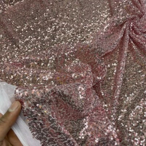 Heavy Sequins On Net Fabric Fancy Dress Tunics Gypsy Weddings 60" ROSE GOLD - Picture 1 of 4