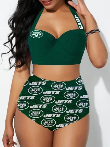 New York Jets Women's Bikini Set 2 Piece Beach Halter High Waist Swimwear Gift Cover