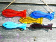 fish set fused glass to hang anywhere bathroom, dining room, conservatory etc