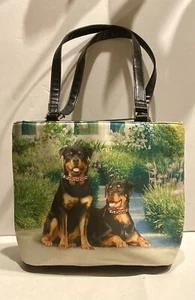 Rottweiler Handbag Pet Printed Canvas Photo Rhinestone Collar Dog Purse 2 Handle - Picture 1 of 13