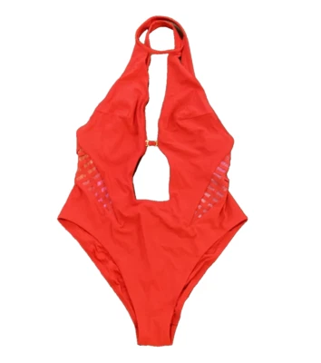 Traje de baño La Perla rojo de una pieza frente abierto espalda cruzada paneles laterales transparentes EE. UU. 6 Foto 1 de 3