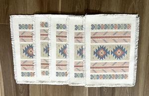 Southwestern Style Cotton Fringed Table Mats Placemats Set of 5 Aztec Design - Picture 1 of 7