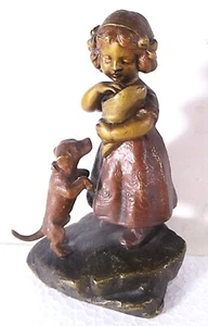 SIGNED FRANZ BERGMANN? COLD PAINTED BRONZE GIRL W/DACHSUND GETS TREAT FROM BAG - Picture 1 of 8