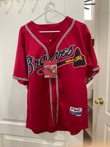 BRAVES JERSEY SIZE 48 MAJESTIC EMBROIDERED RED ALTERNATE TAGS CHIPPER JONES - Picture 1 of 3