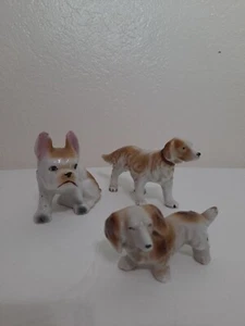Lote De Colección De 3 Perros De Porcelana Cerámica Blanco Marrón JAPÓN - Imagen 1 de 9