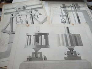 3 BELLES AQUARELLES MACHINE A VAPEUR HAUTE PRESSION CYLINDRES 1860-80 MECANIQUE - Picture 1 of 6