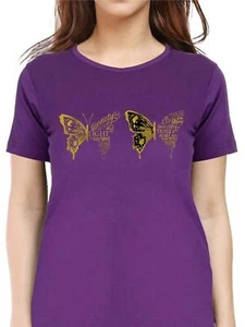 Women's Butterfly patterned Short Sleeve T-Shirt Fancy Butterfly design Top Tee - Picture 1 of 29